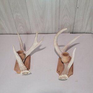2 PC REAL Deer Antler Candle Stick Holder Cabin Lodge Farm Cabin Decor